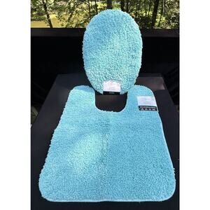 Mainstays Aqua Blue Bathroom Rugs Toilet Lid Cover & Mat So Soft! Brand New!